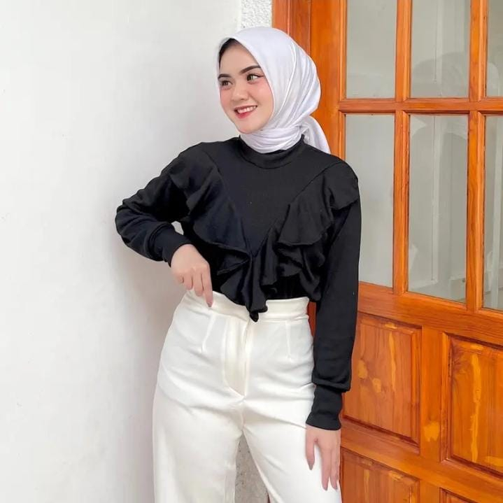 Lady Blouse Ruffle Knit Cotton Rib - Azura Aruna Blouse Rib