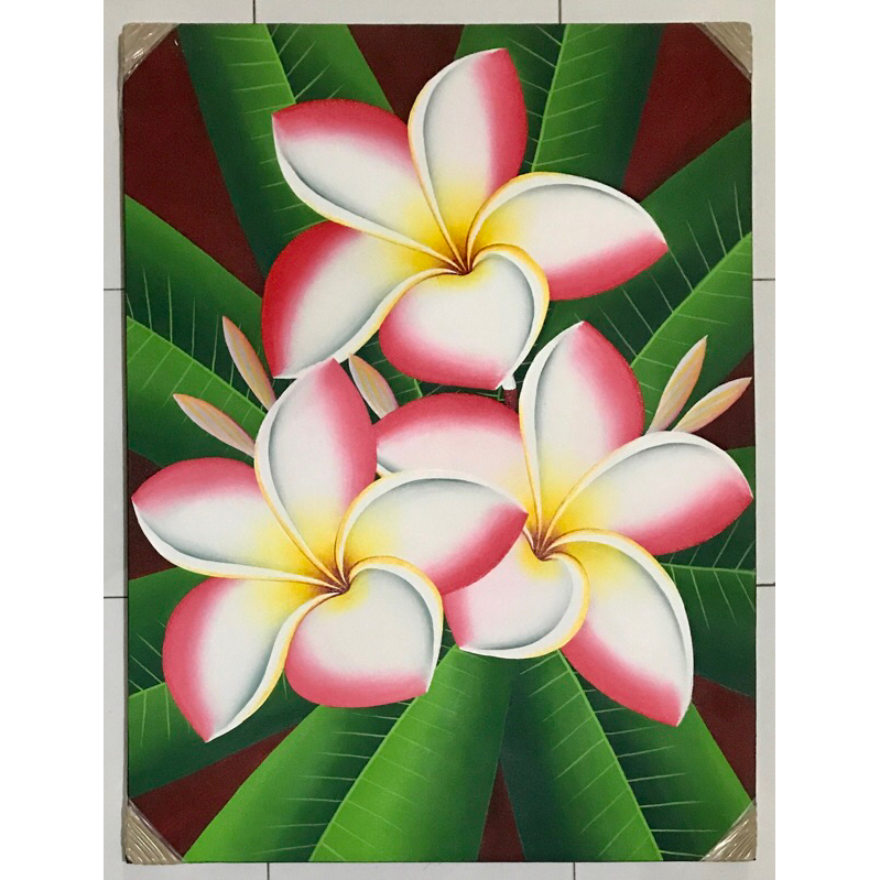 Lukisan Bunga Kamboja , Lukisan Realis, Lukisan Kanvas, Hiasan Dinding Ukuran 60 x 80 cm 100% Buatan