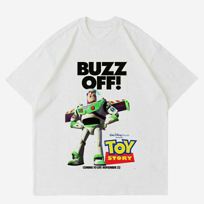 BAJU MOVIE TOY STORY " BUZZ OFF " | T-SHIRT KAOS FILM TOY STORY VINTAGE WHITE | KAOS BAJU PRIA | KAO