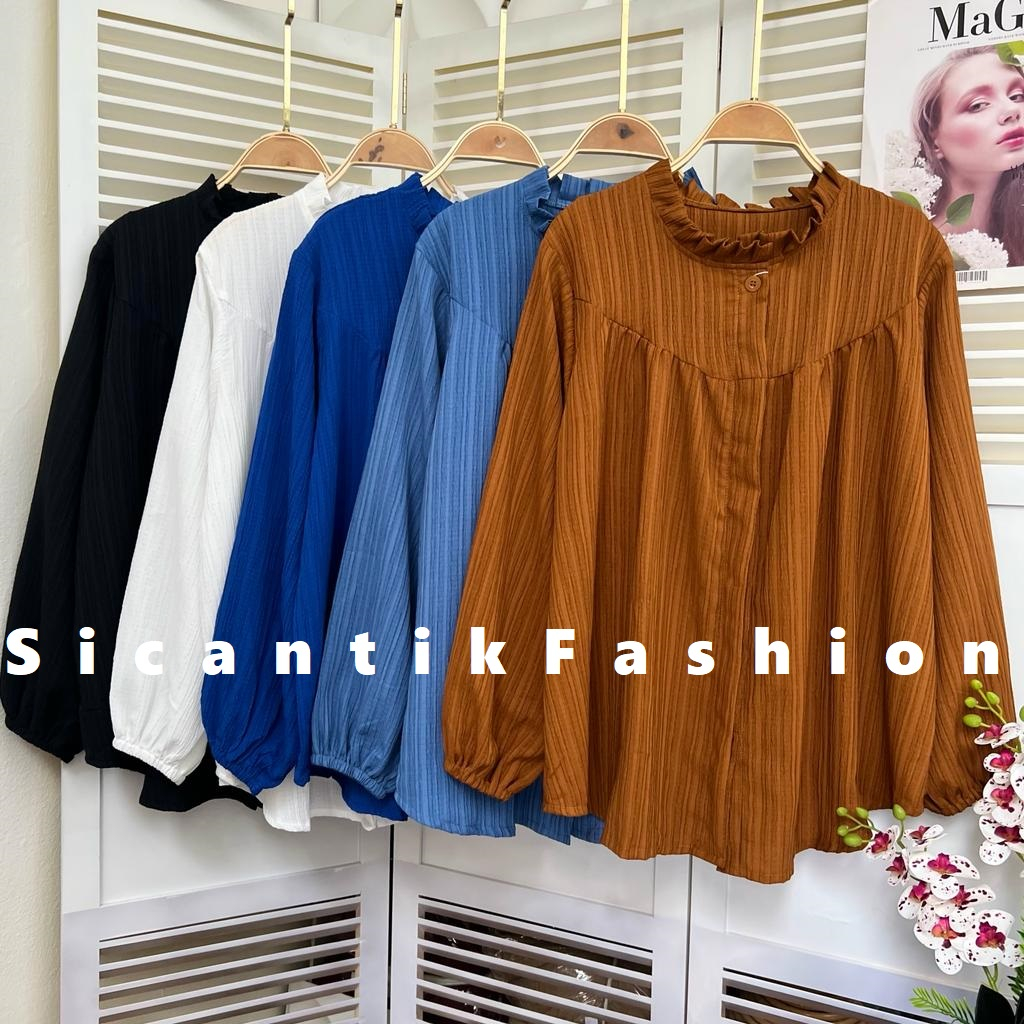 kemeja Korea Wanita / Blouse Wanita Lengan panjang Bahan Lady Crush