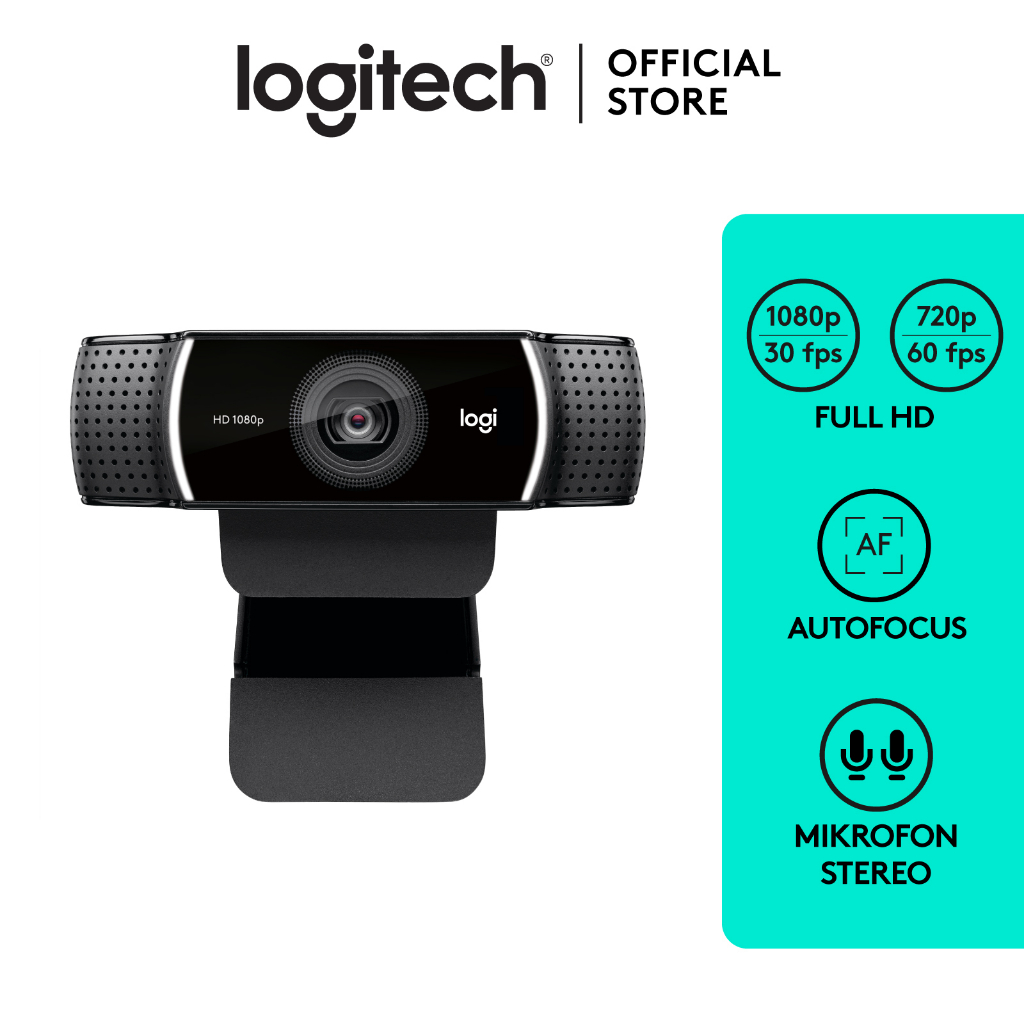 Logitech C922 Webcam Pro Streaming Full HD 1080p dengan Autofocus, Noise-Cancelling Audio, Tripod