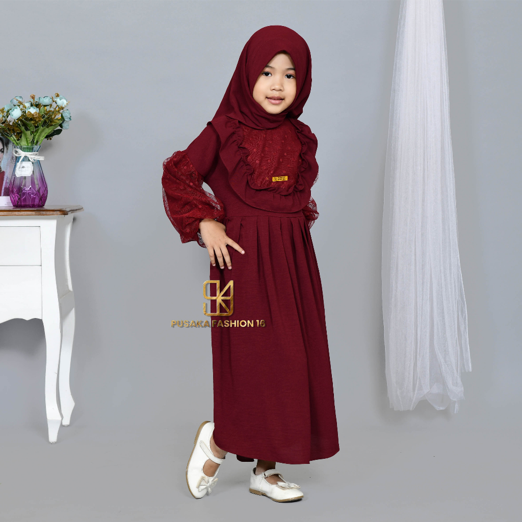 YUR4 KIDS baju gamis syari anak perempuan FREE HIJAB cringkle MIX TULLE TILLE TILE BROKAT BRUKAT BROKAT fashion muslim terbaru  PASHMINA INSTANT modern dres stelan kerudung serut susun 2 - 9 tahun manasik mengaji maulid nabi  kekinian