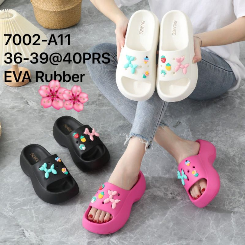 Sandal EVA Fuji Sandal Wanita Jelly Wedges Platfrom Tebal Dengan Jabbitz Import Terbaru