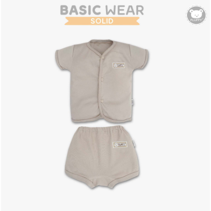 [MOMMYONLINE] Beli 3 Lebih MURAH Fluffy warna KHAKI Baju Bayi Setelan BIS Baju Celana Pendek Pendek