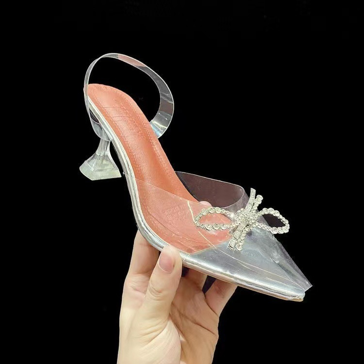 High Heels Perempuan Fashion Elegant Sendal Transparan Wanita Hak Kaca Import Hak Tinggi Cewek Pita Formal SH-066