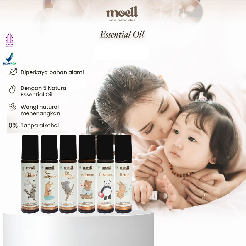 Moell Essential Oil Bye Tummywind / Bigbites / First Care / Calmme / Fitme / Stuffynnose / Pereda Masuk Angin &amp; kembung / Memar dan Bengkak / Anti Nyamuk / Pereda Demam / Menyegarkan Tubuh Anak / Melegakan Pilek CBKS