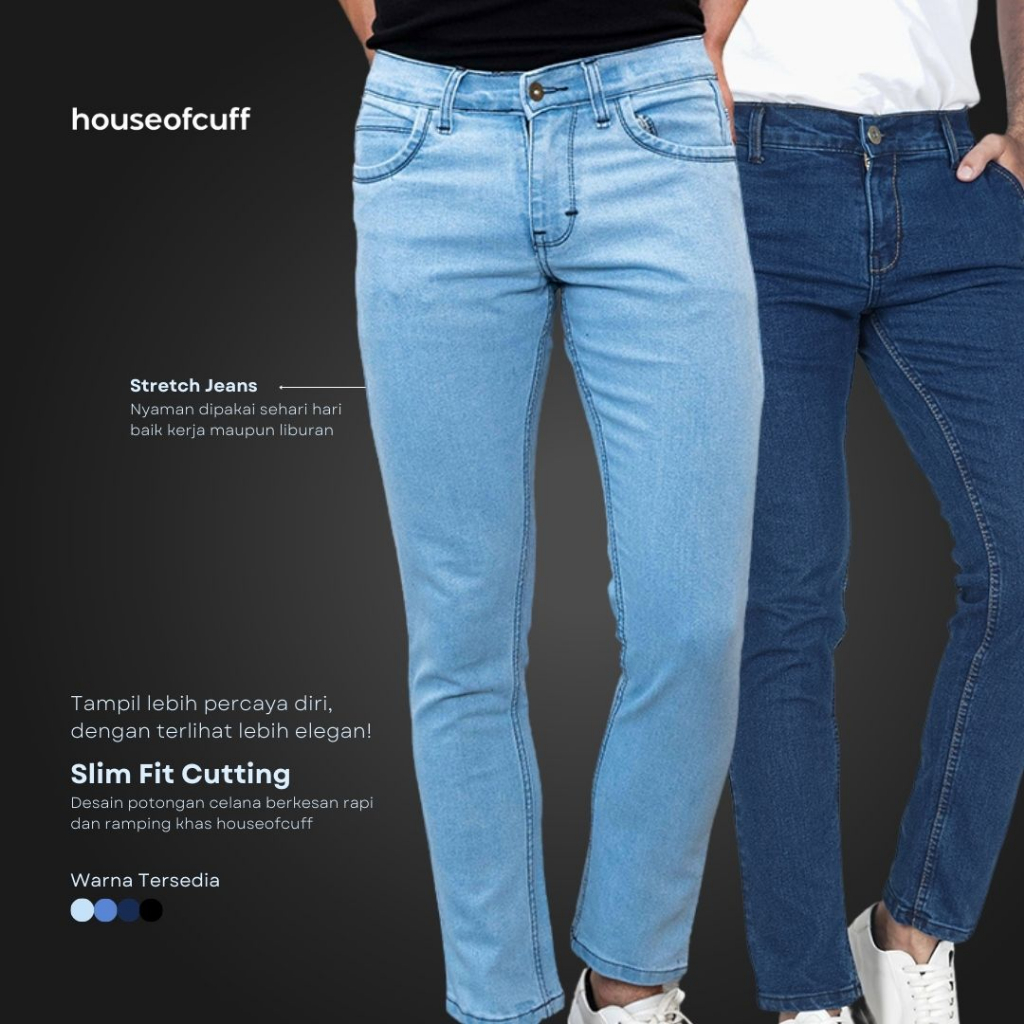 Celana jeans pria panjang biru muda stretch slim fit denim jeans bahan stretch melar houseofcuff