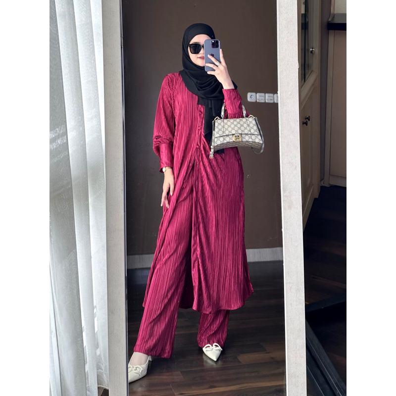 Setelan Celana Plisket | Best SELLER One Set Celana Kulot Bahan Plisket Premium