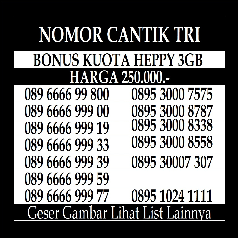 Nomor Cantik Tri 4G LTE Kartu Perdana Three Murah 12 13 Dan 11 Digit