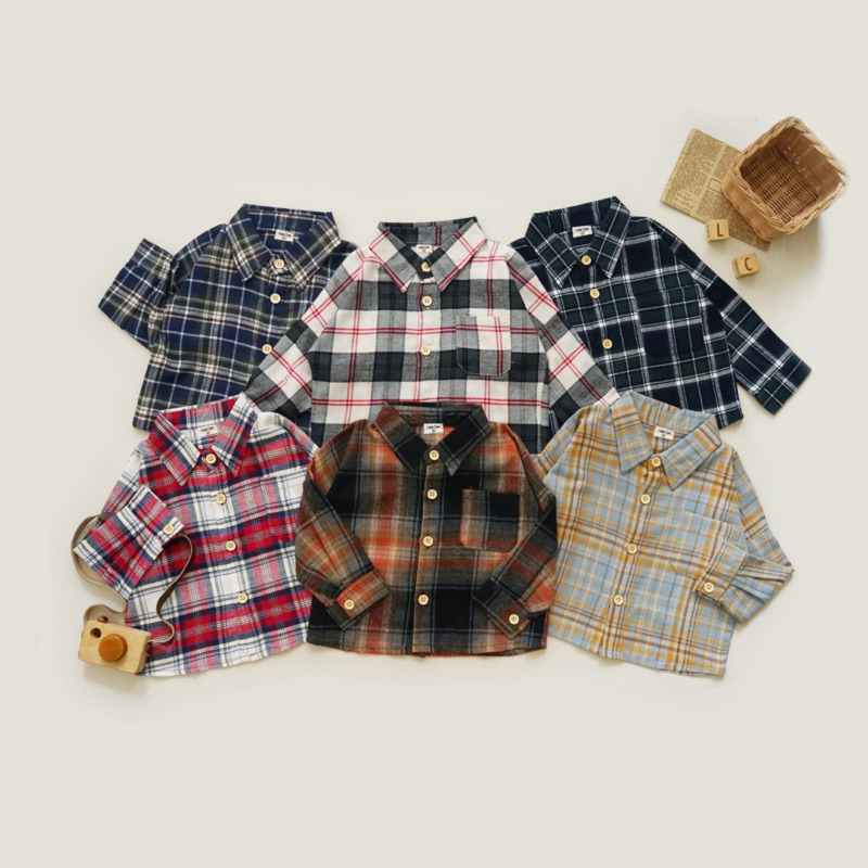 LITTLE CARACAL JADE SHIRT FLANEL KEMEJA ANAK MOTIF FLANEL UNISEX BAJU ANAK UNISEX 1-6 TAHUN