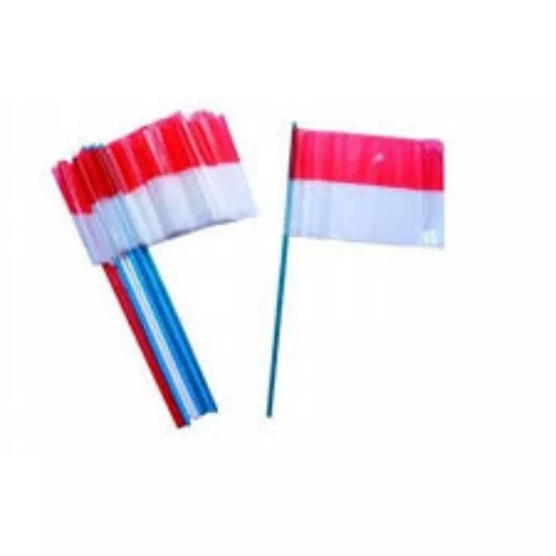 BENDERA TANGAN MERAH PUTIH GAGANG PLASTIK ISI 100 MURAH / BENDERA PAWAI / BENDERA MERAH PUTIH STIK