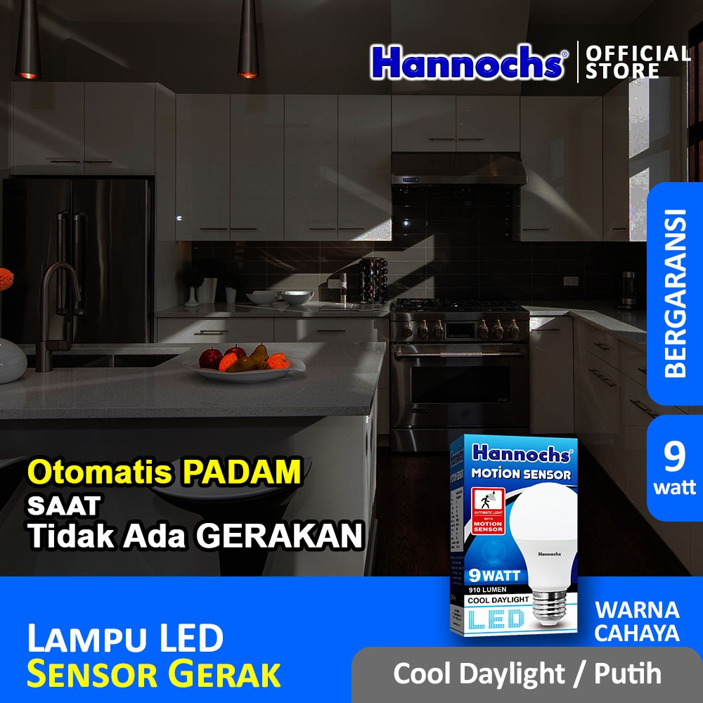 (JB99) Hannochs Lampu Led Motion Sensor 9 watt cahaya Putih