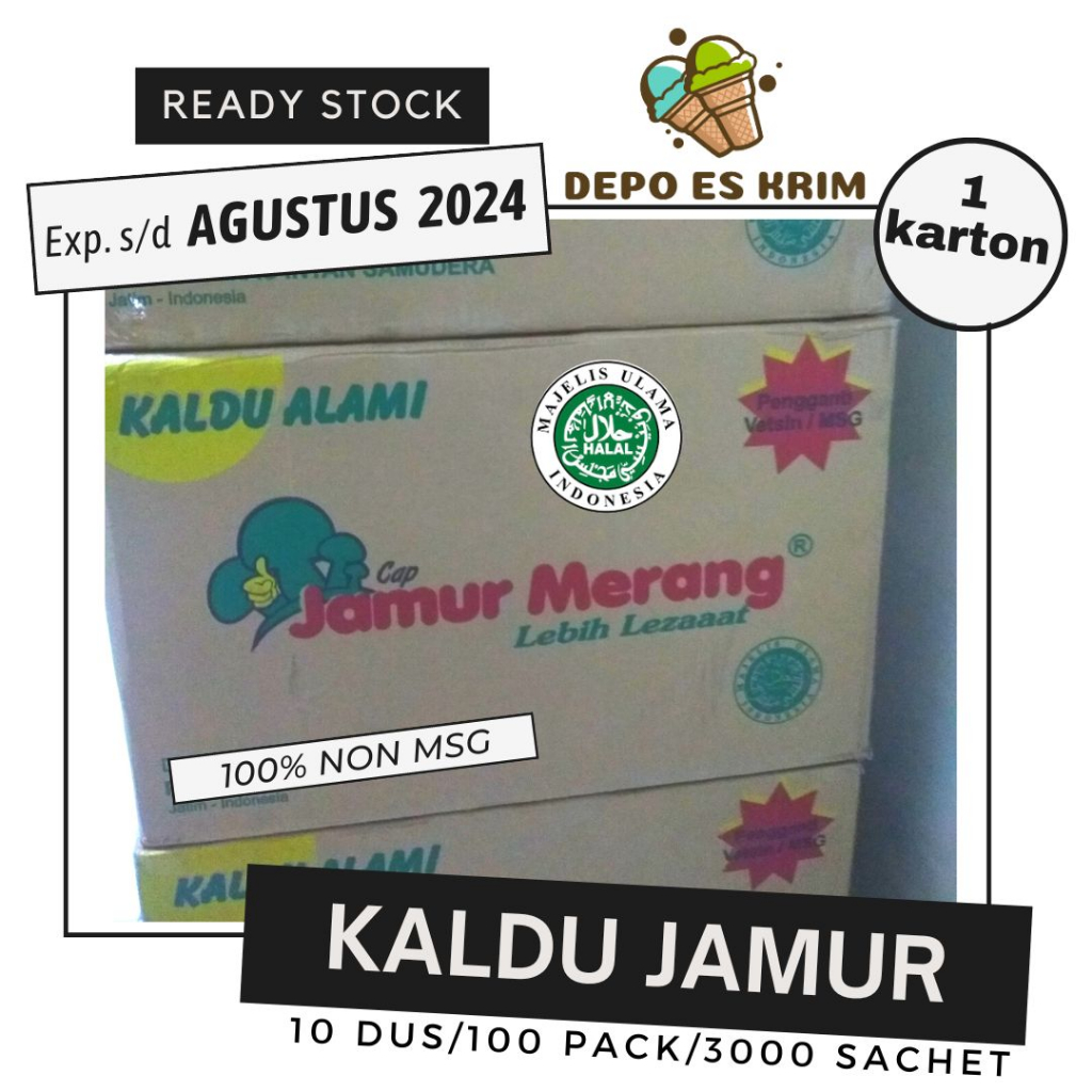 1 Karton (3000 sachet) Kaldu Jamur Merang Bisa Mix Alami Non MSG/Vetsin