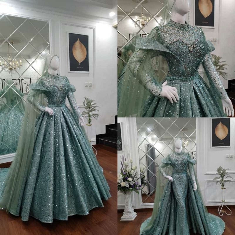 NEW GAUN 3IN.1 SUPER PREMIUM/GAUN SEQIIN CRONOLIN  PENGANTEN 3 IN 1   MEWAH/BAJU PENGANTIN CRINOLIN MODEL TERBARU/GAUN SLIM DRESS/GAUN MODREN /GAUN PENGANTIN BEREKOR/WEDDING DRESS