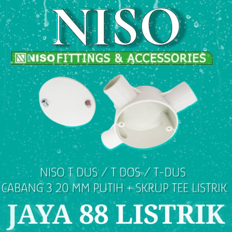 NISO T DUS / T DOS / T-DUS CABANG 3 20 MM PUTIH + SKRUP TEE LISTRIK Ukuran 20mm