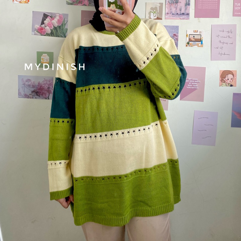 Mayra Sweater Rajut Wanita Motif Garis Kekinian