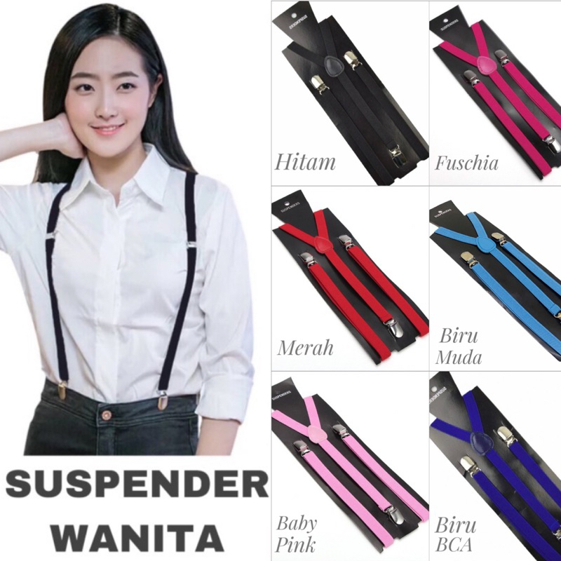 Suspender Wanita Bretel Cewek Tali Jojon Perempuan Lebar Tali 1.5 cm Slim Skinny Tali Kodok Aneka Warna (Hitam Biru Muda Tua Merah Maroon Marun Baby Pink Fuschia)