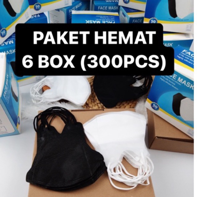 PAKET HEMAT 6 BOX MASKER DUCKBILL 3PLY HITAM PUTIH