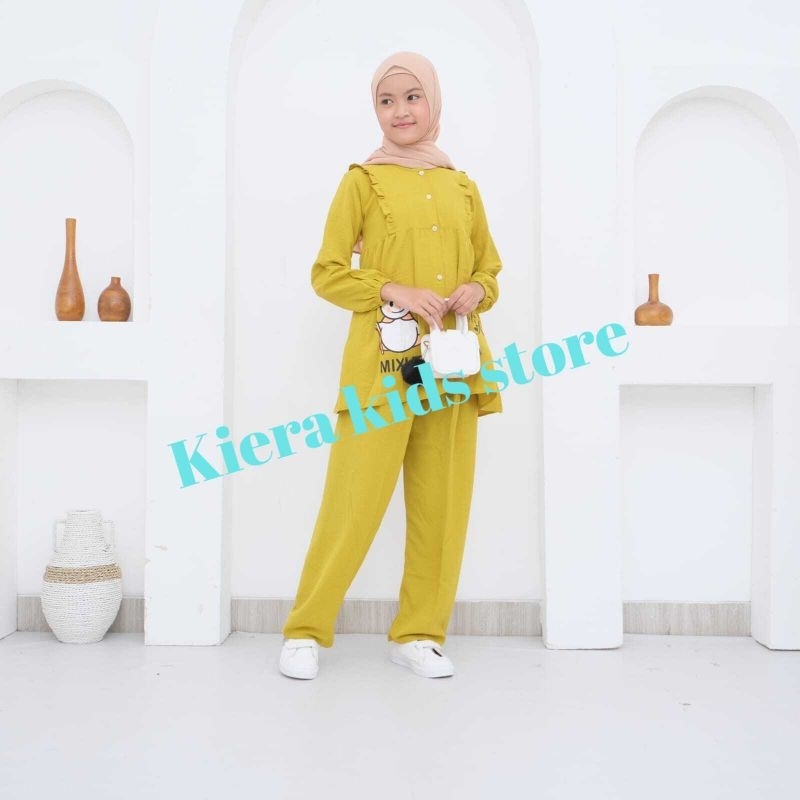 Setelan Anak Perempuan motif MIXUE bahan crinkle usia 3-12 tahun