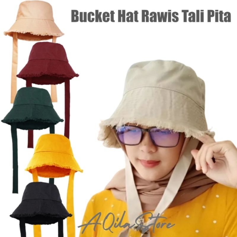 Topi Bucket Rawis Bertali Pita Gaya Fashion Wanita Hijab / Non Hijab Trendy Fashionable