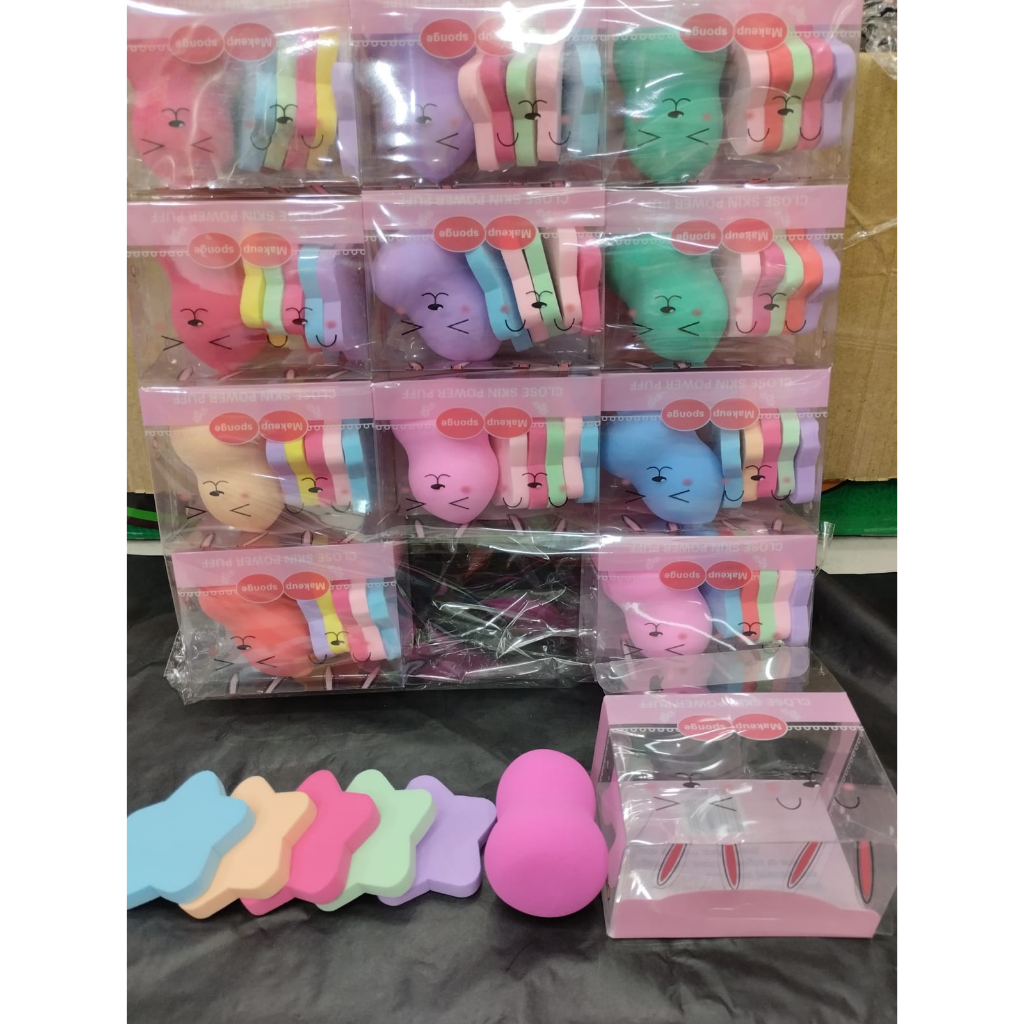 SPONS MAKE UP SET 6 PC BEAUTY BLENDER PUFF SPONGE AKSESORIS MAKE UP BOX MIKA