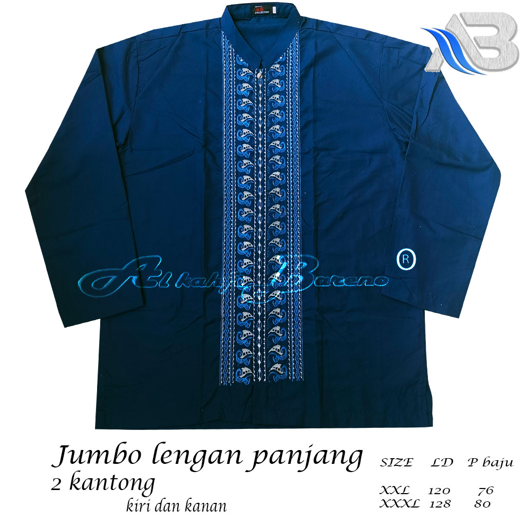 Baju Koko Pria Dewasa BIG SIZE Lengan Panjang Putih JUMBO Koko Al qadr/AB Al kahfi Bareno Katun Muslim COD