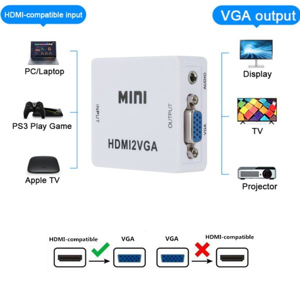 Adapter Adaptor Converter HDMI To VGA Mini Hdmi2VGA 1080p Audio HD Video 1080