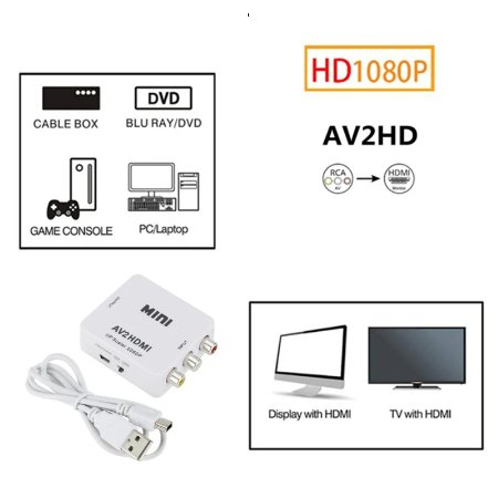Converter Adaptor Adapter AV RCA AV/Rca To HDMI Mini AV2HDMI High Definition 1080P