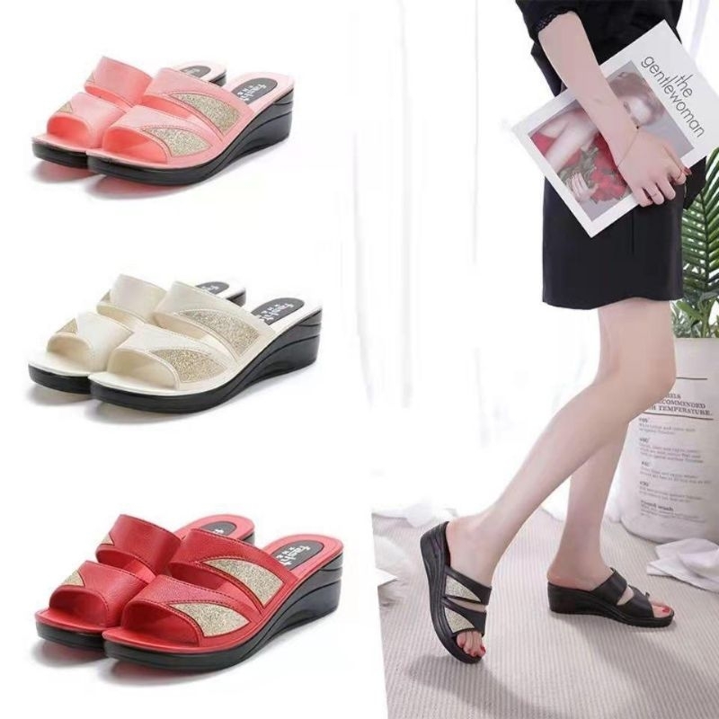 Sandal Slop Wedges Convers Strip Glitter Import High Quality