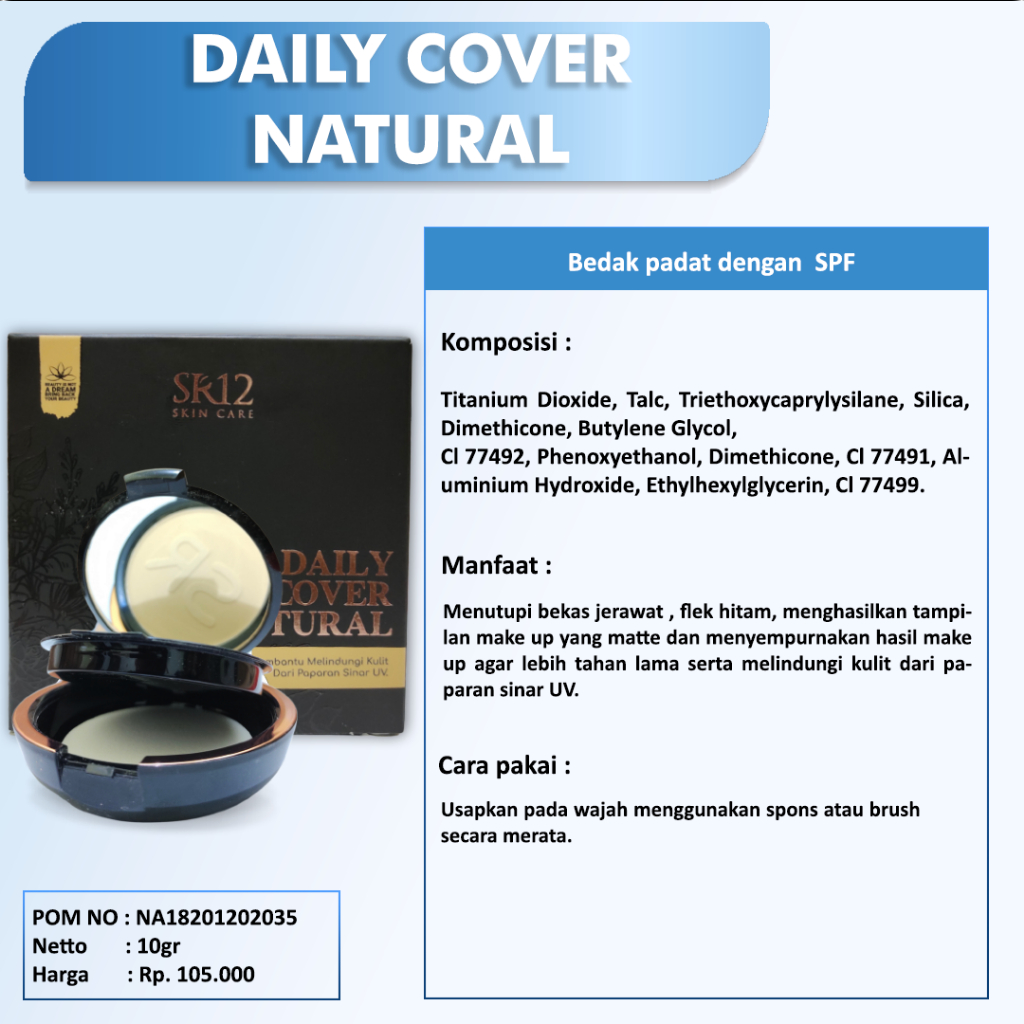 BEDAK PADAT SR12 DAILY COVER SHEER PINK / BERSPF 15 / TAHAN LAMA / MENUTUPI JERAWAT &amp; FLEK HITAM