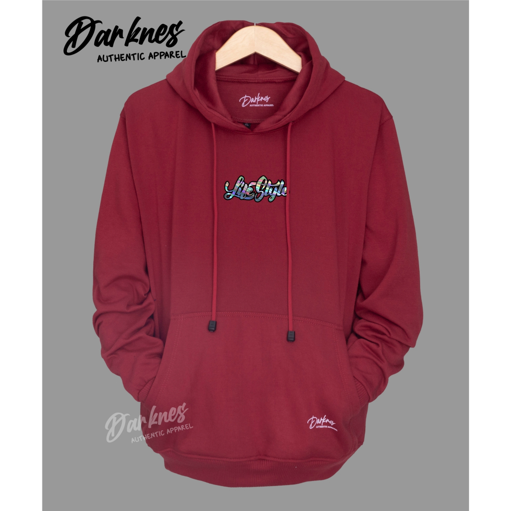 hoodie pria unisex size jumbo M L XL XXL brand original darkness apparel warna merah sablon simple hologram hodie premium bahan tebal katun flace gramasi 280 style korean higt quality cod bayar ditempat