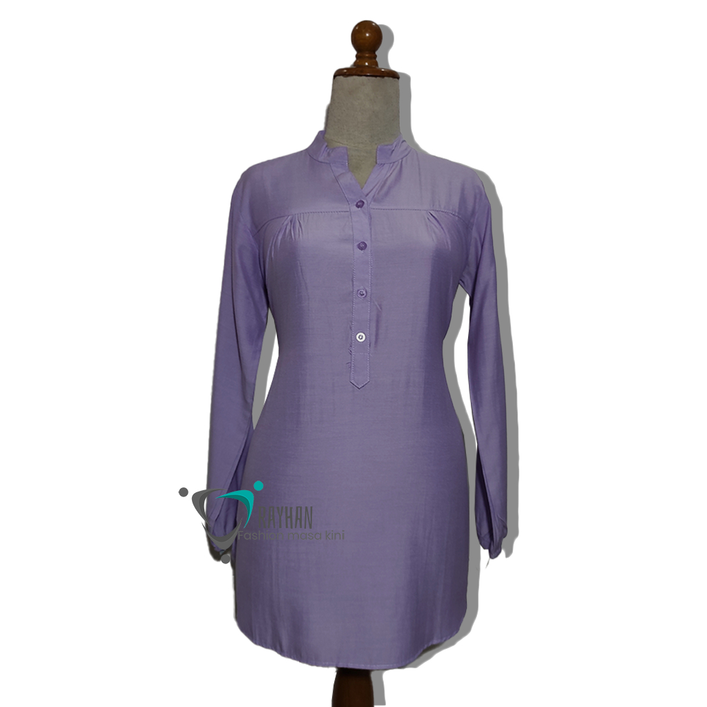 Baju atasan Wanita Polos Lilac Kemeja Blouse Terbaru Lengan Panjang Jumbo Size Busana Muslim Korean 