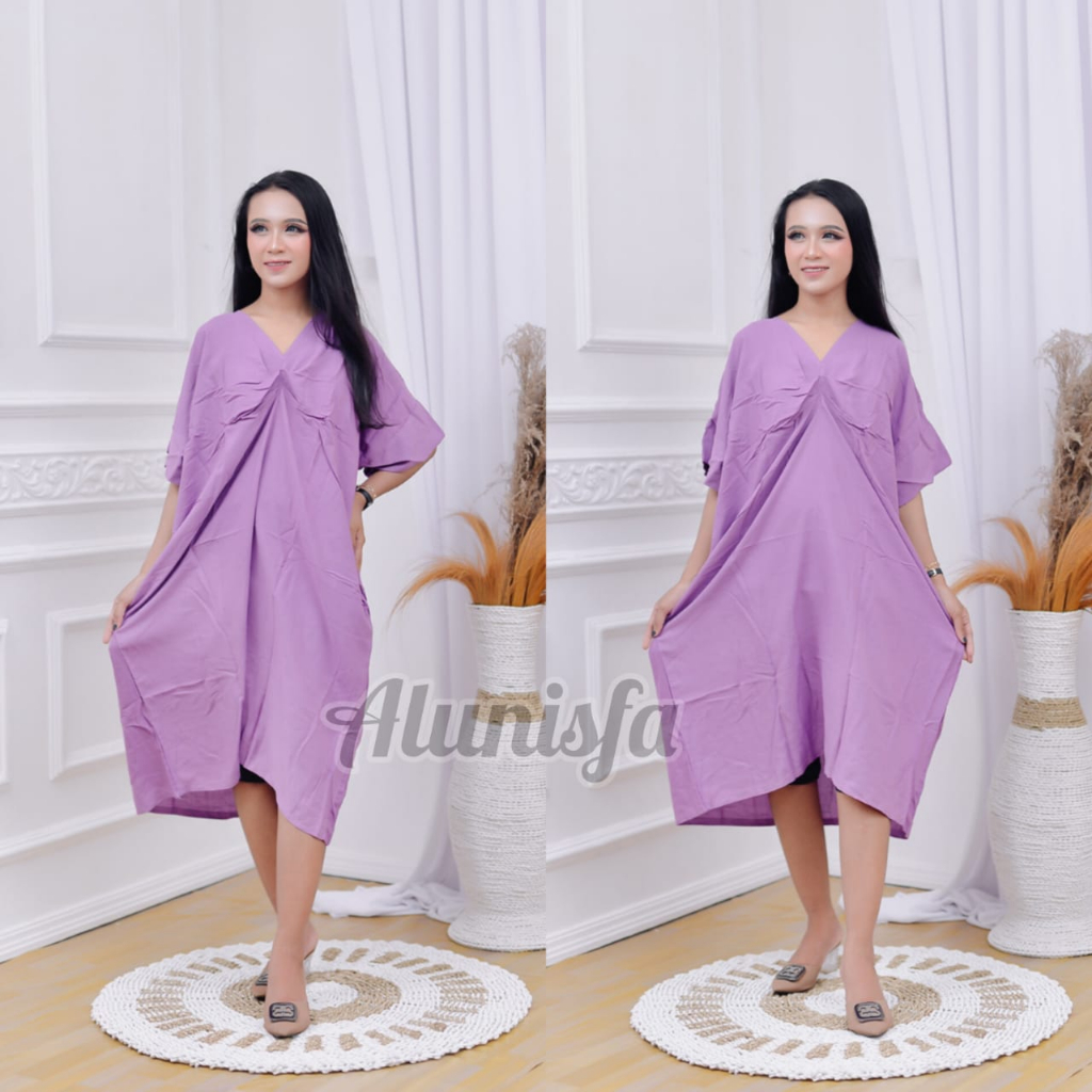 Kaftan Maya V Neck Rayon Dress Kekinian Bigsize