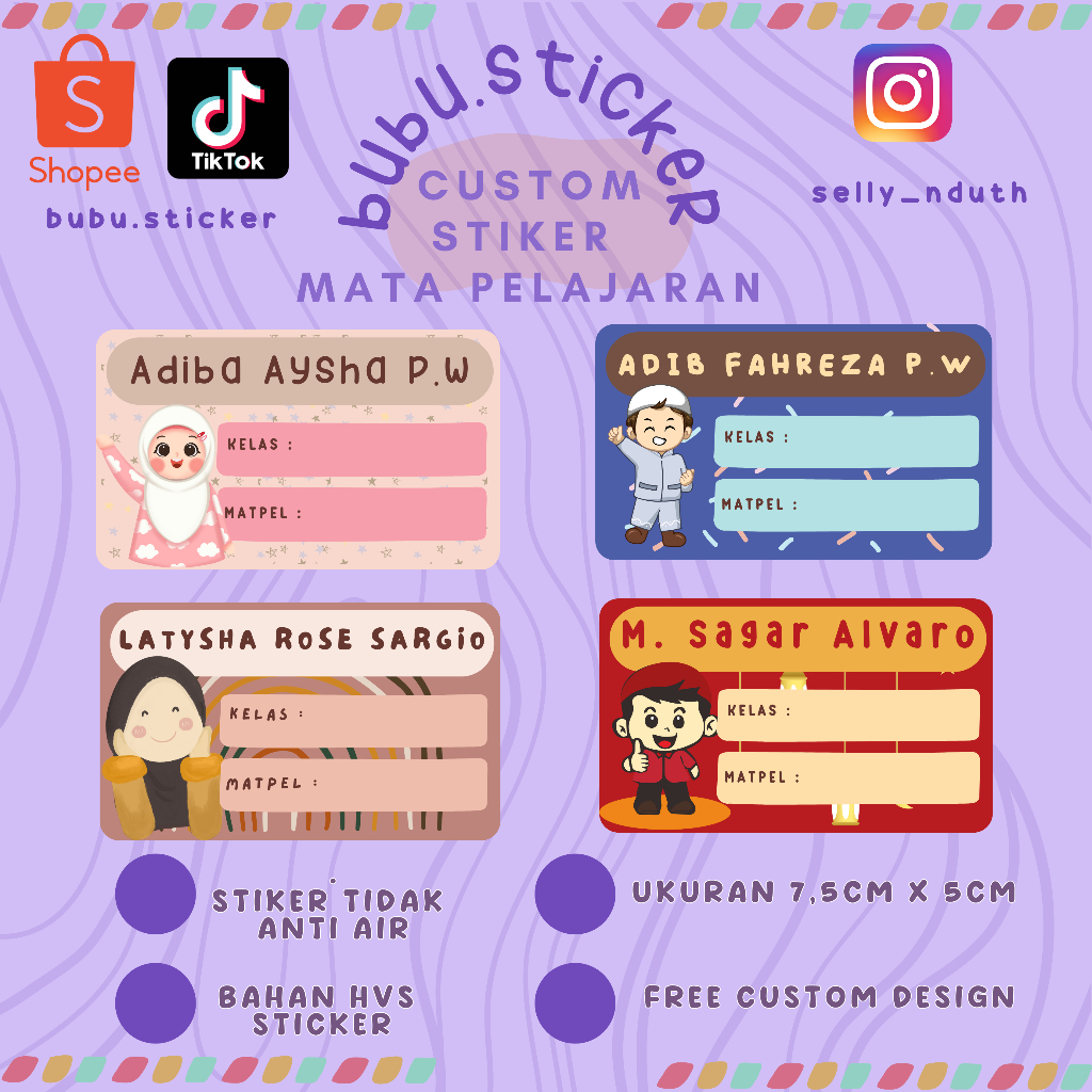 

(ISI 35 PCS) STIKER / LABEL MATA PELAJARAN CUSTOM LUCU DAN MURAH