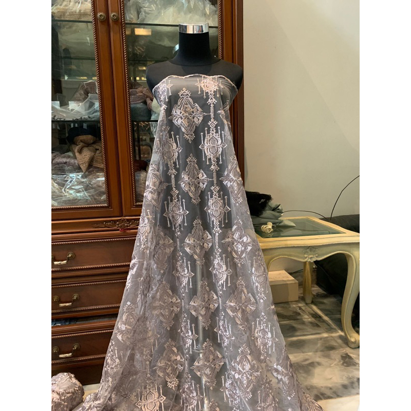 Bahan kain Brokat tile Keraton etnik Diamond Warna Mauve Dusty Purple