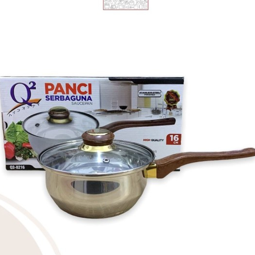 panci susu q2 8216 16cm tutup kaca saucepan q2 8216 stainless steel tutup kaca BERGARASI RESMI