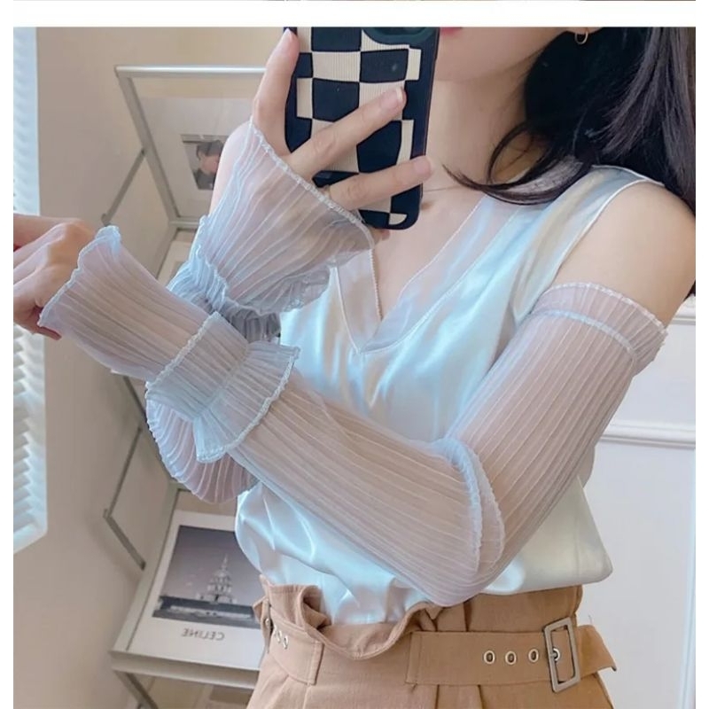 Sarung tangan transparan korean style fingerless pleated gloves