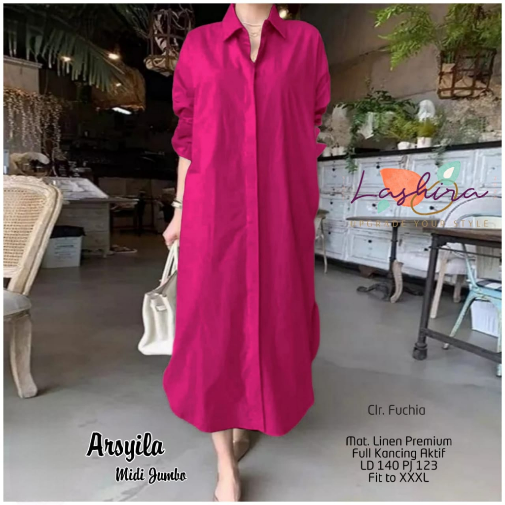 arsyila midi dress dres pakaian baju gamis longtunik longdress panjang katun adem polos super jumbo 