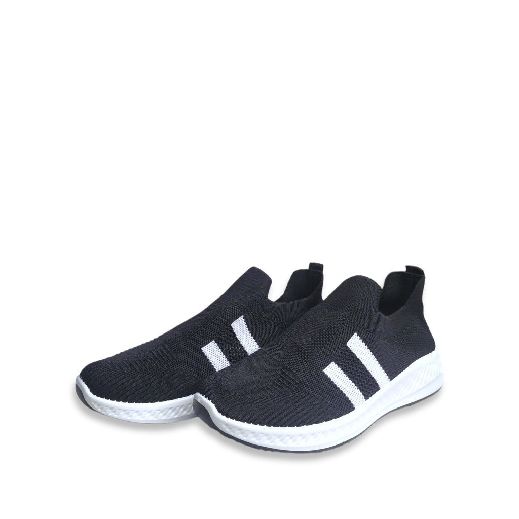 WM-1A002 SEPATU SNEAKERS FASHION CASUAL OLAHRAGA TERBARU STYLE TWOLINES POLOS WANITA PRIA BAHAN RAJUT SLIP ON BEST QUALITY REAL PICT