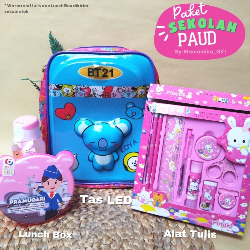 PAKET SEKOLAH ANAK PAUD BTS COOKY TATA CHIMMY / KADO ULANG TAHUN ANAK