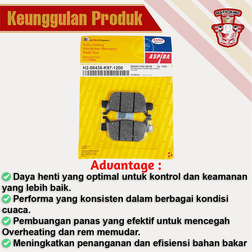 Kampas rem dispad discpad depan belakang Beat Karburator 110 Aspira Astra Otoparts H2-06455-KVY-1300