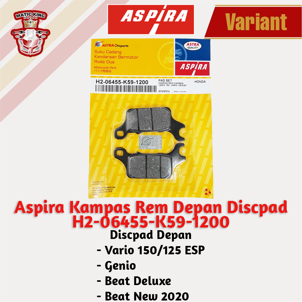 Kampas rem dispad discpad depan belakang Vario beat Scoopy spacy Genio Deluxe Fi ESP LED Techno Karbu 110 125 150 155 Aspira H2-4313A-KZL-1700