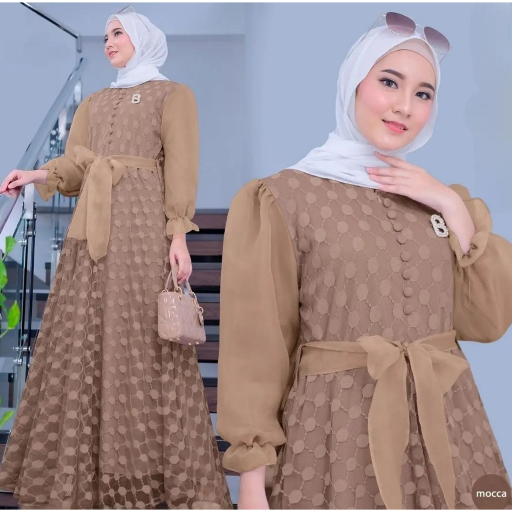 Gamis Terbaru Bahan Tille Dot Mix Organza Ratna Dress Kondangan Baju Wanita Jumbo Gamis Pesta Mewah Elegan Fashion Muslim