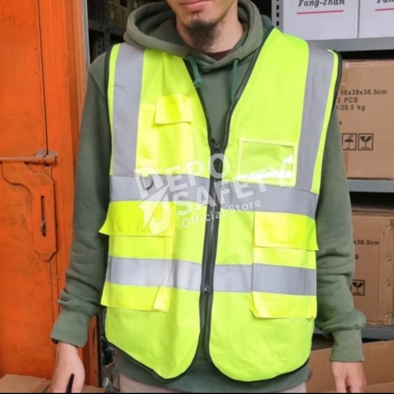 Rompi Safety IMJ Hi-Visibility Safety Vest With Reflective Stripes And Pockets