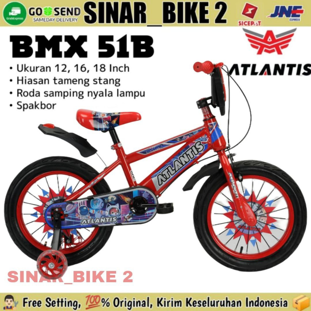 Sepeda BMX Anak Laki ATLANTIS 51B Ukuran 12 16 18 Usia 2-8 Ban Jumbo