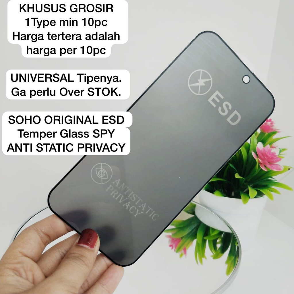 [PER 10PCS] PROMO ANTI SPY SOHO ORIGINAL ESD Premium Temper Glass ANTI STATIC PRIVACY (SPY)  SAMSUNG A24 SAMSUNG A34 SAMSUNG A54 REDMI 10C/REDMI 12C