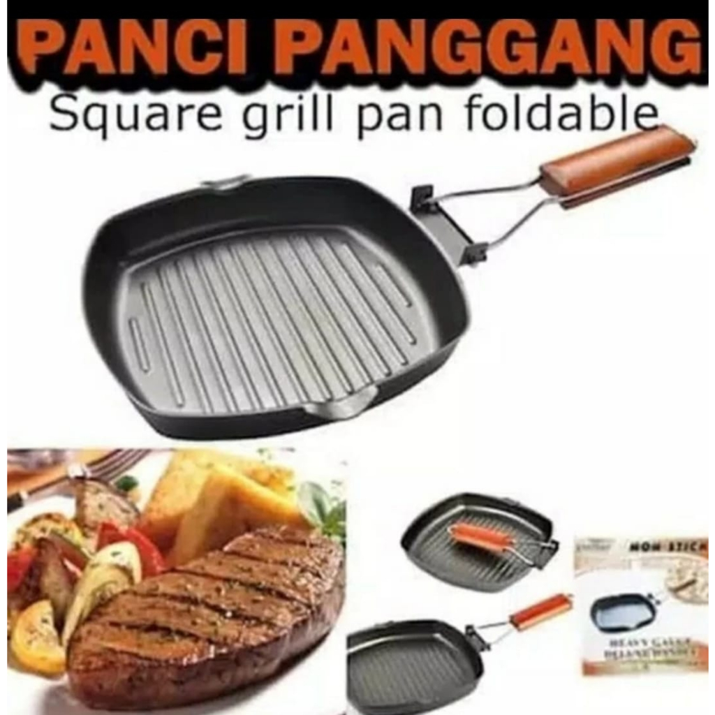 Panci Panggang Square Grill Pan Foldable 20Cm Wajan BBQ Anti Lengket Bentuk Kotak Panci Pemanggang Bakaran Sate Serbaguna