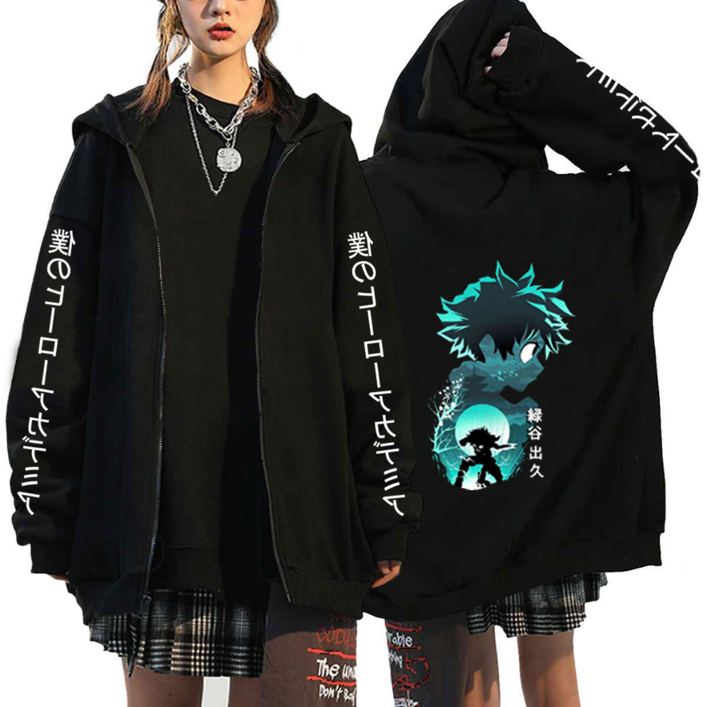Jaket Resleting My Hero Academia Hoodie Zipper Bikiku Midoriya Jaket Bakugou Pullovers Manga