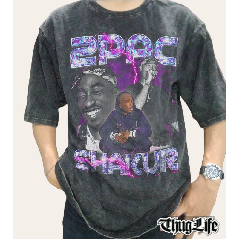 2Pac Shakur Vintage Wash Rap T-Shirt, Kaos Musik 2Pac Tupac Shakur Rapper Hip-Hop Vintage Unisex Ove