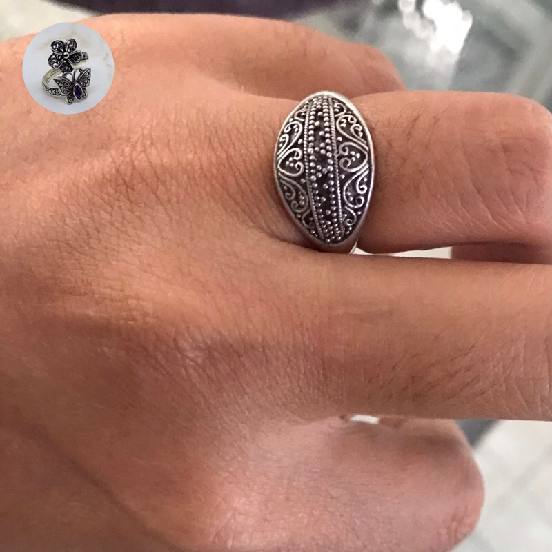 cicin perak unisex motif hiasan jawan dan ukiran khas bali